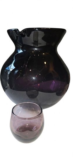 Vintage Amethyst Purple Glass Pitcher Set with 3 Matching Glasses