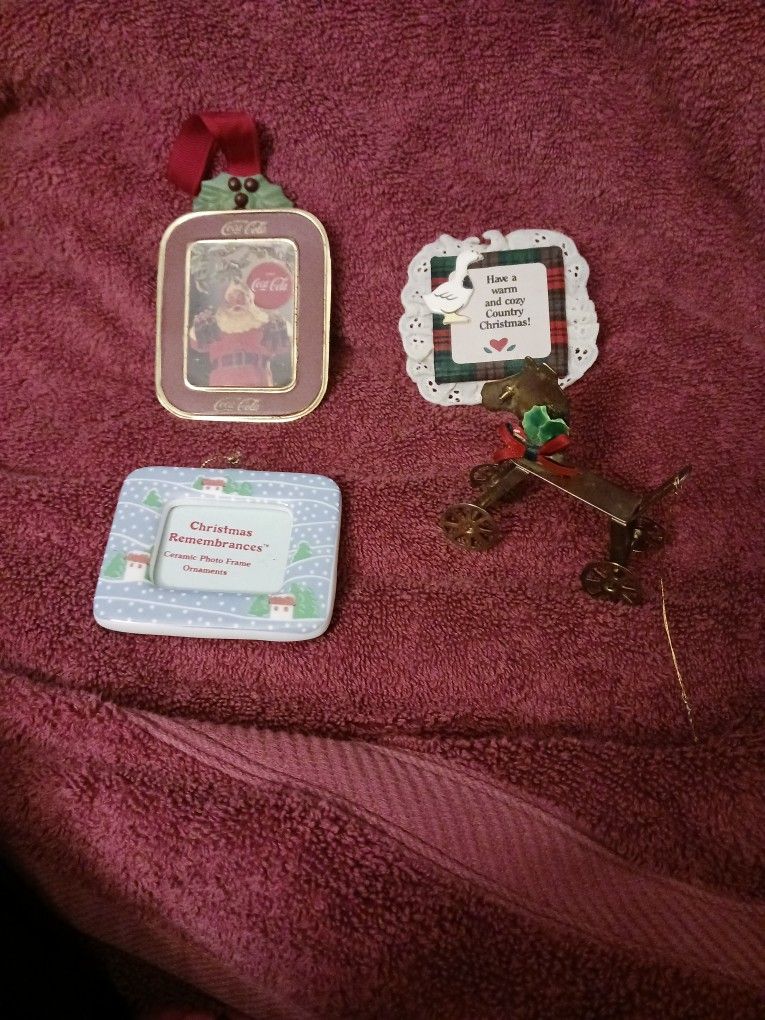 Three Vintage Christmas Ornaments And One Magnet For Your Refrigerator Vintage