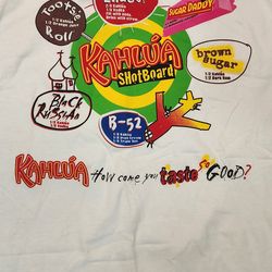 Men's Large Kahlua Alcohol Beverage promotional Vintage Double Sided White Graphic T Shirt Rare
