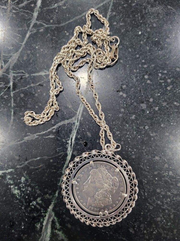 1901 Sivler Ladie Morgan Pendant And Chain