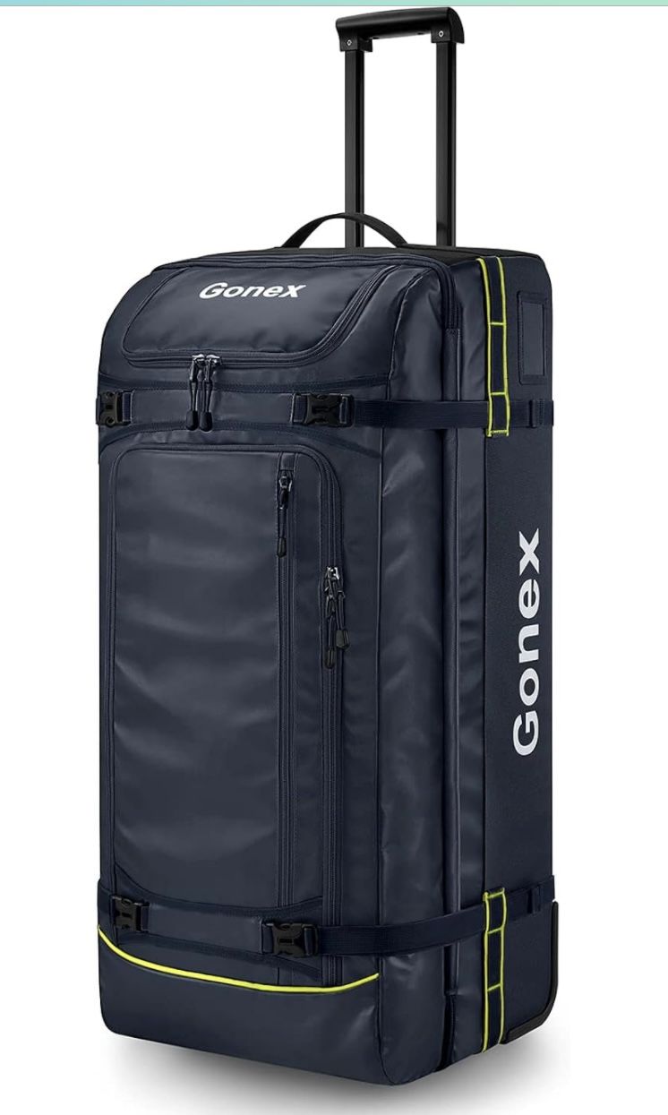 Gonex Rolling Duffle Bag with Wheels, 110L Water Repellent Large Wheeled Travel Duffel Luggage with Rollers 33 inch, Navy Blue