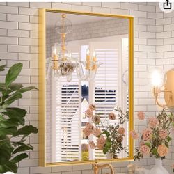 Keonjinn Brushed Gold Wall Mirror 22” X 30” Rectangular Gold Bathroom Mirror Brass Gold Metal Frame Mirror, Modern Gold Vanity Mirror Farmhouse Rectan