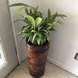 20x10 Wooden Carved Plant Vase 