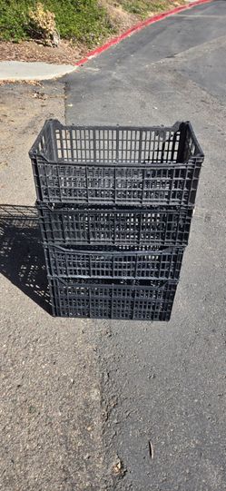 Black Plastic Milk Crates / Stackable Storage Bins (Set of 4)