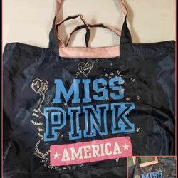 VICTORIA'S SECRET PINK XL MISS PINK AMERICA TOTE DUFFLE BEACH BAG PURSE SATCHEL