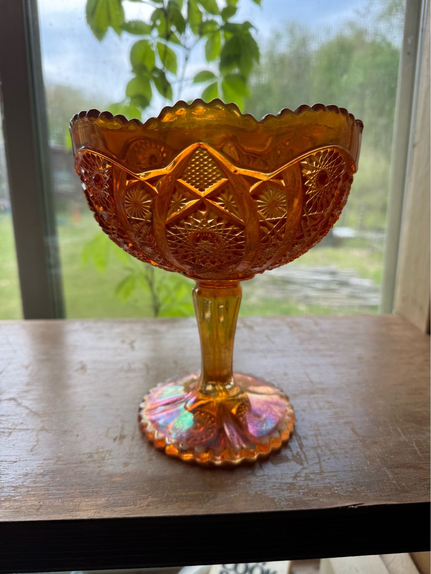 Vintage marigold glass compote
