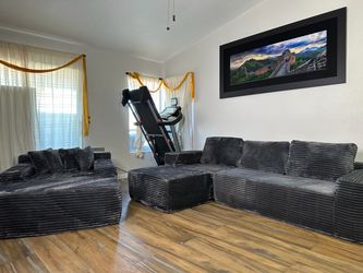Dark Gray Corduroy “Boneless” Sectional Sofa Set