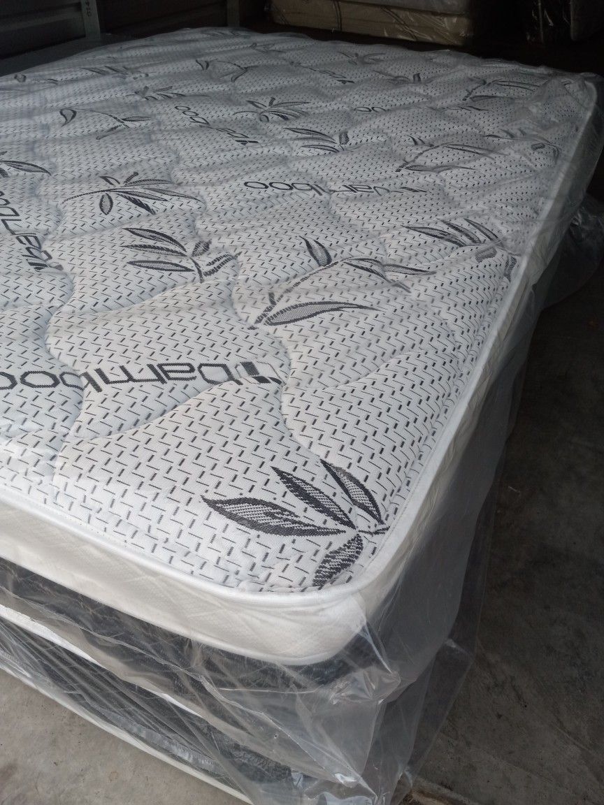 Bamboo Collection Pillow Top Queen Mattress And Boxspring