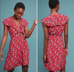 Size 6 Maeve Anthropologie Red Floral Wrap Mini Dress
