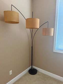 3-Arm Arc Floor Lamp with Burlap Shades $60
