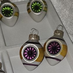 Vtg Indent Reflector Mercury Glass Christmas Ornament Teardrop 2-1/4" Purple Center