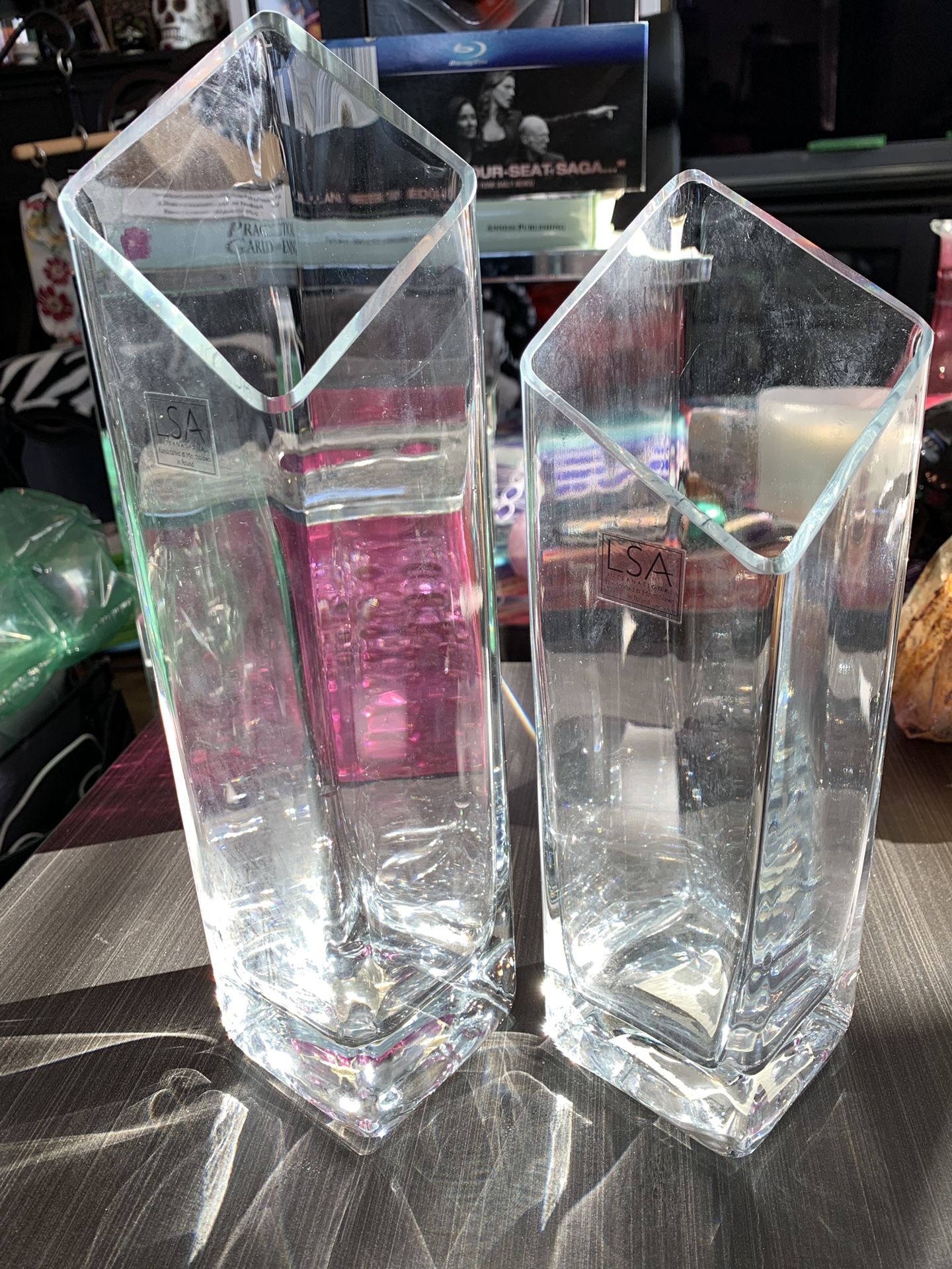 LSA International Set of 2 Brand Blown Glass Crystal Vases