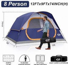 8 Person Camping Tents, Waterproof Windproof Family Tent with Larger Mesh Windows & Door, Double Layer, Easy Set Up, All-Season Dome Tent with Top Rai