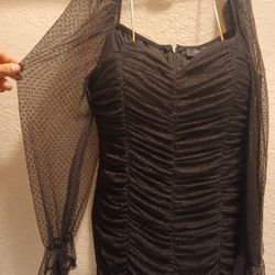 Pretty Black Mesh Long Sleeve Dress MEDIUM 