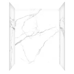 Glacier Bay 60 in. x 32 in. x 78 in. Four Piece Glue-Up Alcove Shower Wall Surround in Calacatta White Marble