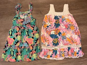 2 Girls Tropical Print Summer Dresses (Size 3T)