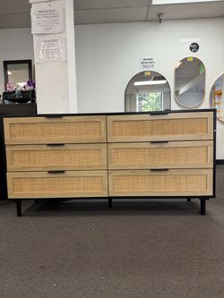 New assembled 6-Drawers Black with Rattan Drawer