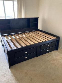 Black Queen Bed Frame with Storage Drawers & Headboard