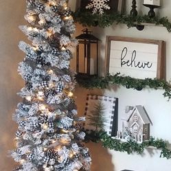 7 Foot Pre-lit Flocked Slim Christmas Tree