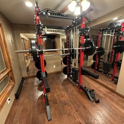 PRO SERIES Ultimate Half Rack Functional Trainer w/Smith Machine Bar | 400lb Stack | Gym Equipment | Fitness | Commercial | Squat Rack 