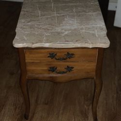 Set Of Two French Vintage Rose Marble Nightstands 