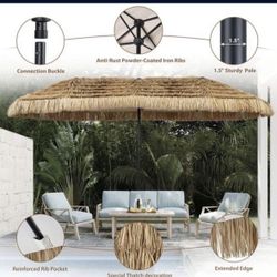 New Ainfox 13ft Large Thatched Tiki Patio Umbrella, Outdoor Heavy-Duty Double- Sided Rectangle