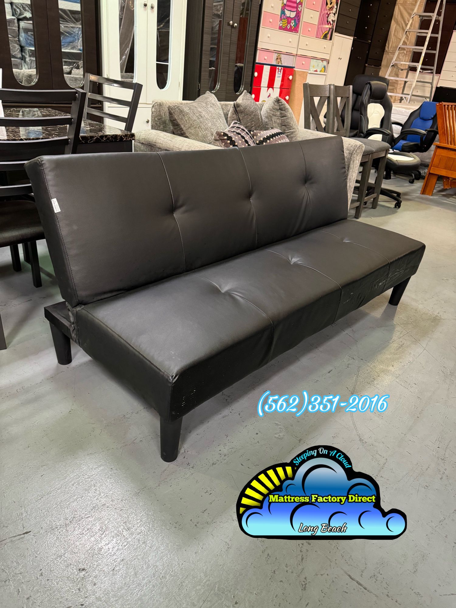 All New Black Leather Foldable Futon Sofa Cama 