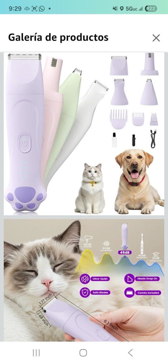 4-in-1 dog-cutting toilet kit, includes comb, paw trimmer, nail grinder, rechargeable and wireless design, low noise, waterproof IPX7, pet-friendly na