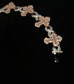 18 k Gold Plated Two Tone Infinity Link Cross Bracelet 