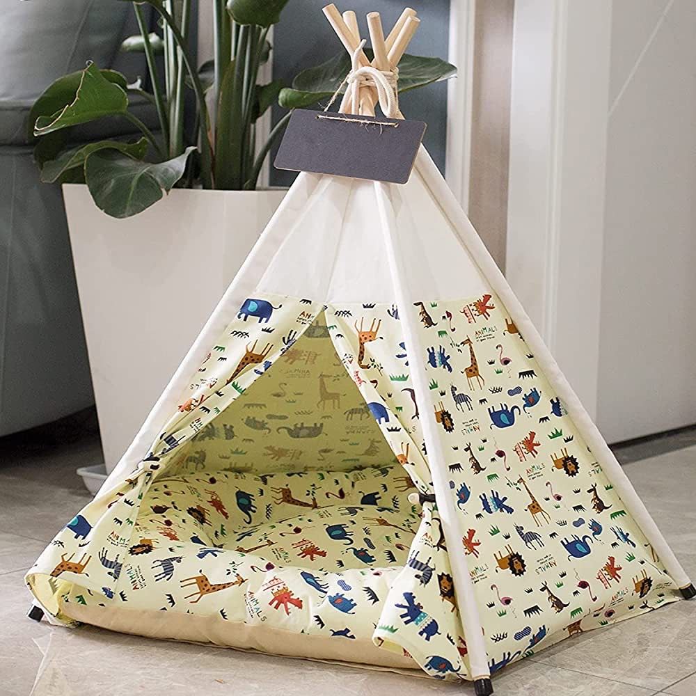 Pet Teepee Tent Dog House with Mat for Large Dogs Puppies Cats Portable Indoor Outdoor ( X002YYDJH7)