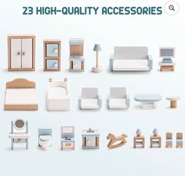 ROBUD 23pcs Wooden Dollhouse Furniture Set Accessories Pretend Play Toys Gift for Girls Boys & Toddlers