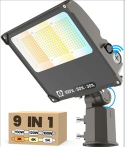 YARBO 9-in-1 LED Flood Light, 150W/120W/100W & 5000K/4000K/3000K Selectable, Timer Dimming & Dusk-to-Dawn Photocell, 22500LM IP65 Waterproof ETL Liste