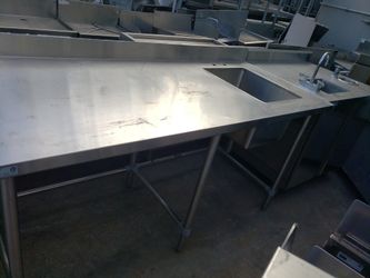Used 72"L X 30"D Worktable With Sink,  16 X 20 X 12"H  Tub, Open Base 