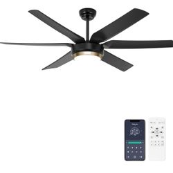 56'' Black Ceiling Fan with light, Remote/APP Control, Dimmable, indoor or outdoor
