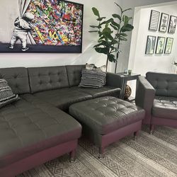 Leather Couch, Arm Chair And Ottoman 