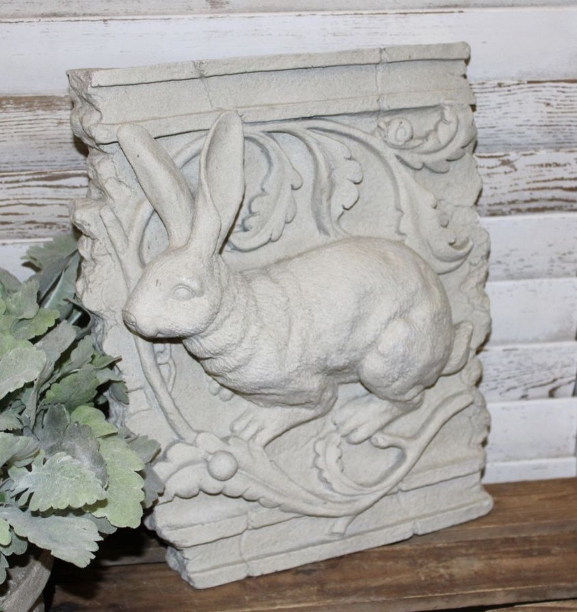 Ornate White Stone Texture Shabby Cottage Bunny Rabbit Wall Decor ...