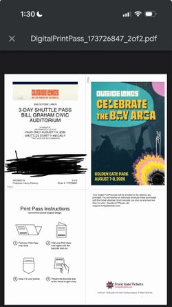 OUTSIDE LANDS TICKET FOR SALE!