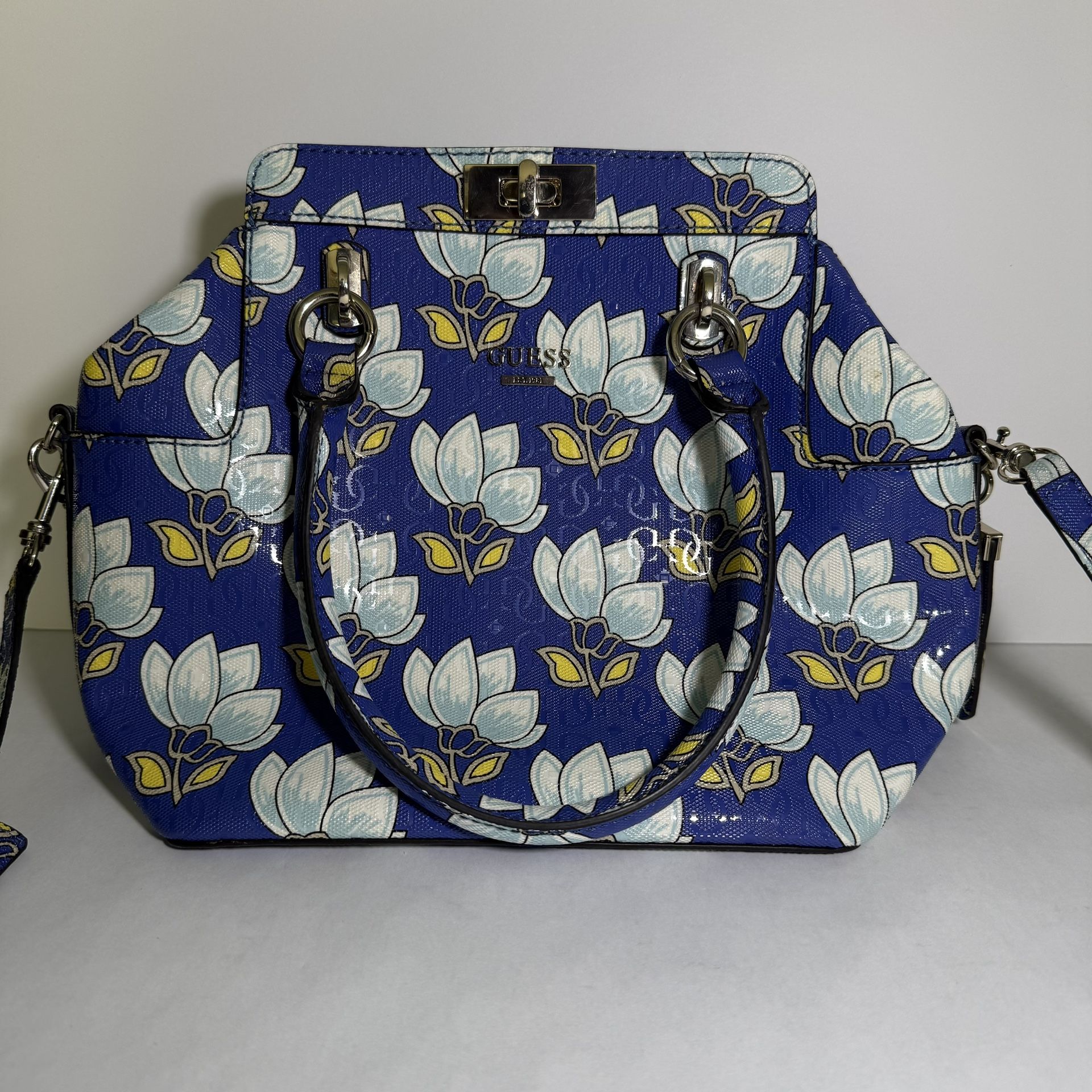 Guess Malena Blue Floral Crossbody Satchel Bag Purse