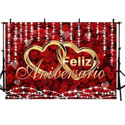 AIBIIN 7x5ft Feliz Aniversario Backdrop Mexican Happy Anniversary Party Decorations Burgundy Red Flowers Photography Background Cheers To Wedding Anni