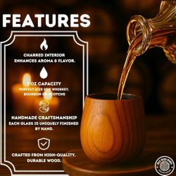 Premium Charred Wooden Bourbon Whiskey Glasses – Handcrafted Whiskey Glass for Men | Unique Gifts for Men | Handmade Finished Wooden Old Fashioned