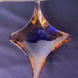 Vintage Murano Blown Glass Bowl with Blue Base Murano Size: 11" × 6.5"