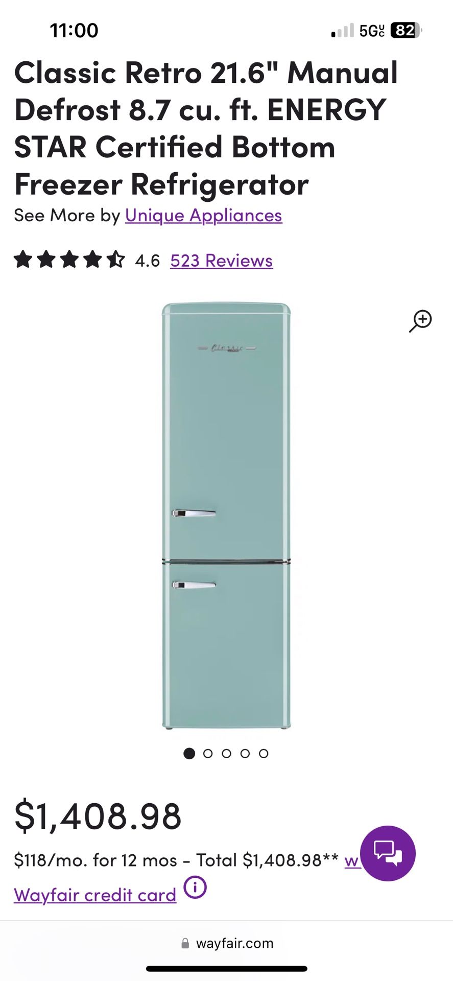 Classic Retro 21.6" Manual Defrost 8.7 cu. ft. ENERGY STAR Certified Bottom Freezer Refrigerator