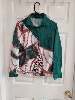 ChicMe Green Chain Print Button-Up Shirt