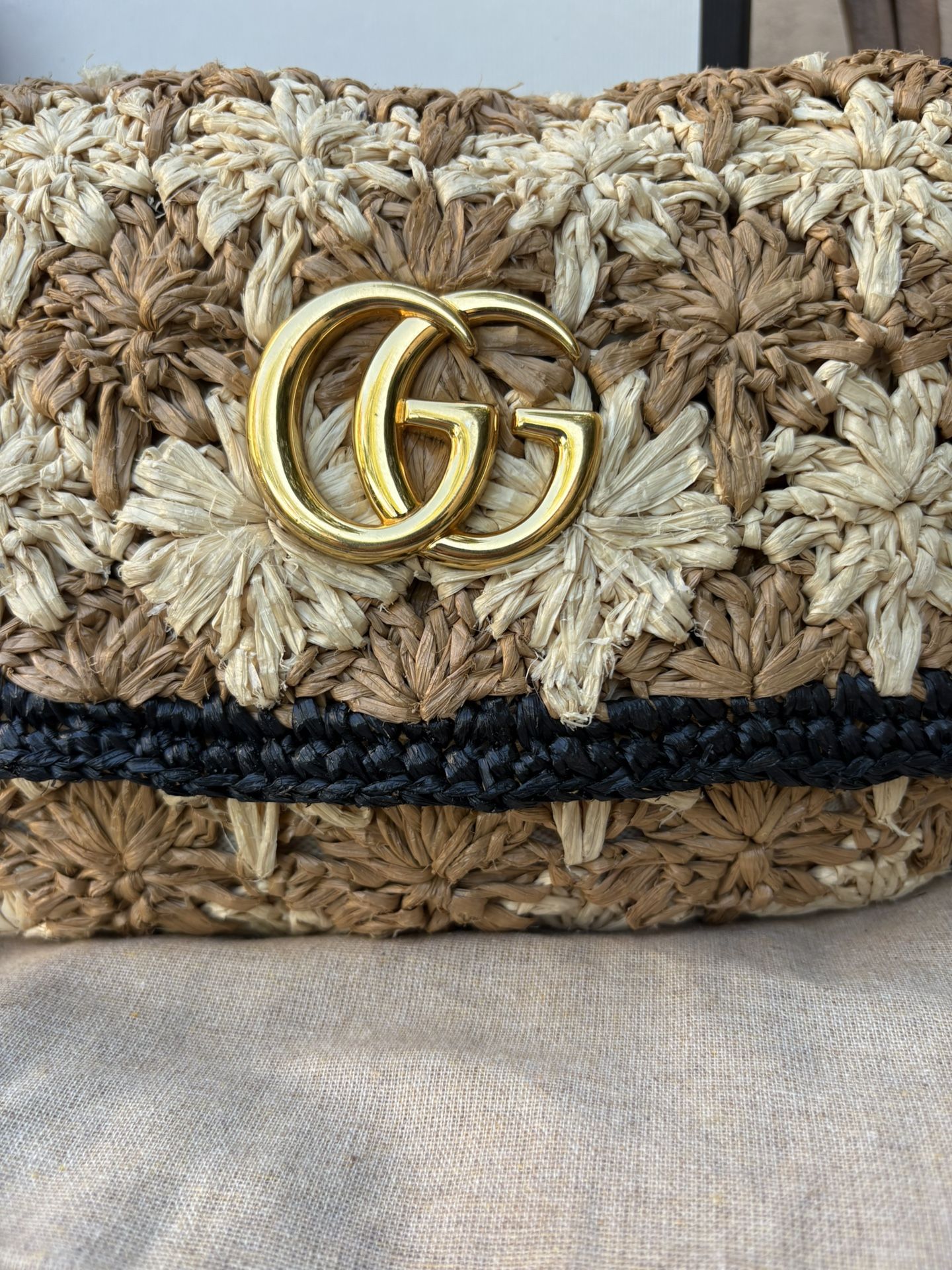 Gucci GG Marmont Raffia Small Shoulder Bag
