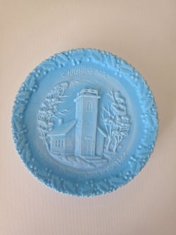 Fenton Satin Blue "The Little Brown Church in the Vale", Christmas in America 1970, No. 1