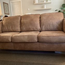Mid century Modern Caramel Brown Faux Leather Sofa 
