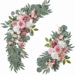 ponatia Wedding Arch Flowers (Pack of 2), Artificial Dusty Rose Wedding Flowers for Wedding Welcome Signs Decorations and Arch Flowers for Wedding Cer