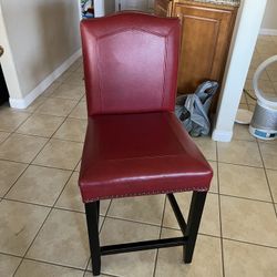 4 Red Bonded Leather Bar Stools