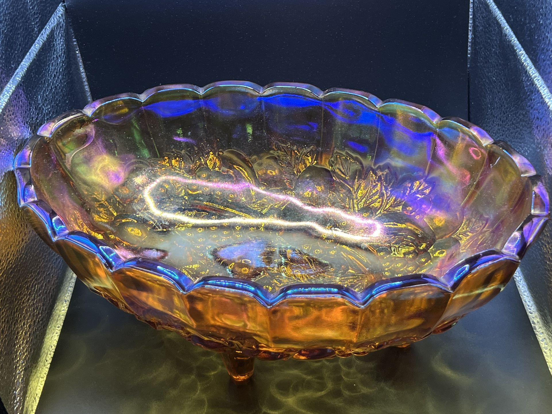 Vintage carnival glass Footed Bowl