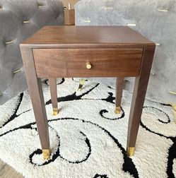 Solid Wood Nightstand with Drawer, Side Table Bedroom, Night Stand- Dark Walnut